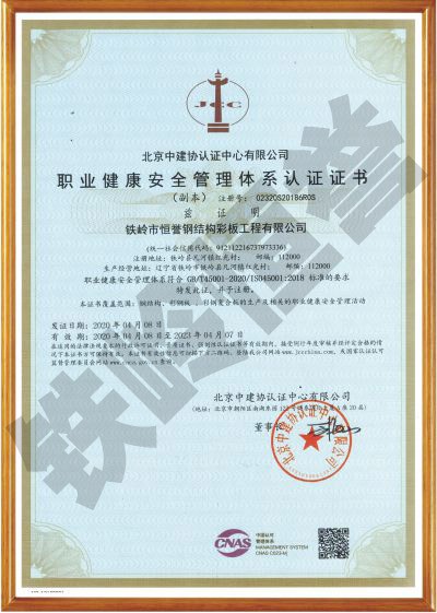 職業(yè)健康安全管理體系認(rèn)證證書(shū)